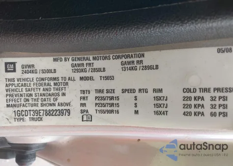 2008 Chevrolet Colorado Lt z USA, uszkodzony, nr VIN 1GCDT39E788223979